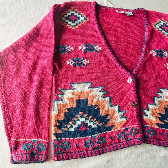Nuovo Vintage 90s Southwestern Aztec Print Cardigan Sweater - Medium - Picture 6 of 11